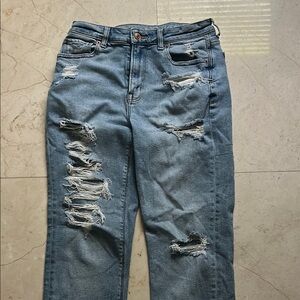 American Eagle Outfitters Blue Boyfriend Jeans with Distressed Details